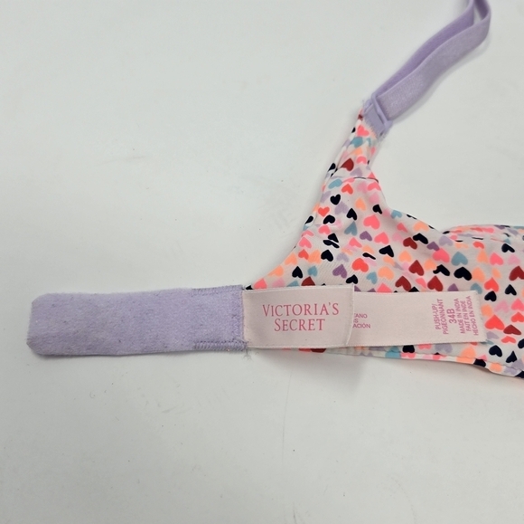 VICTORIA'S SECRET PUSH UP BRA LILAC PURPLE MULTI-COLORED HEART DESIGN WOMEN 34B - Picture 10 of 12